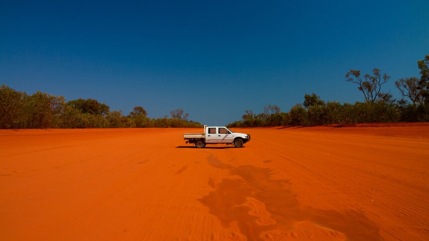 A ute named Rusty McGee parks on Cape Leveque Road, north of Broome