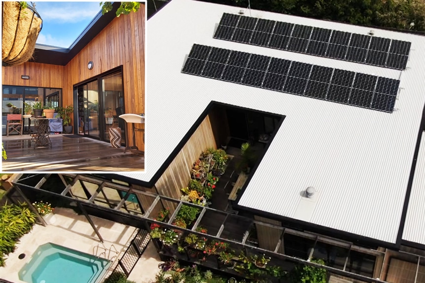 A home with solar panels on the roof.