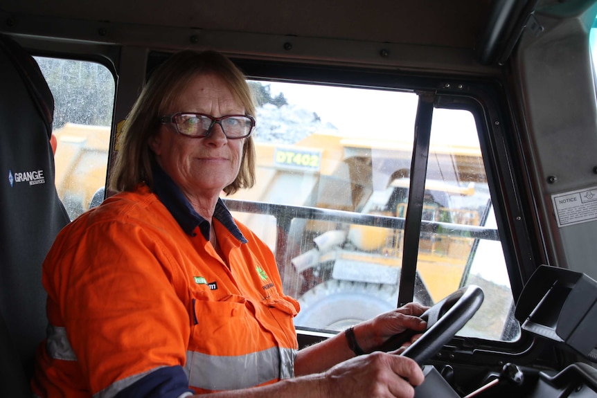 Jan Bakes in mine truck.