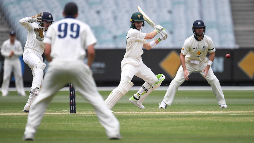 Tim Paine of Tasmania is seen in action in the Sheffield Shield match against Victoria at the MCG.