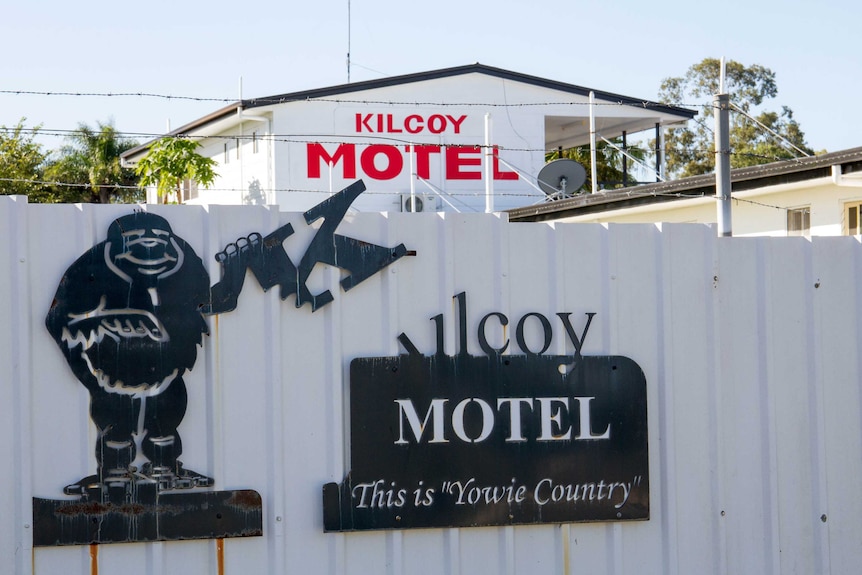 Kilcoy yowie branding on a fence in the town.