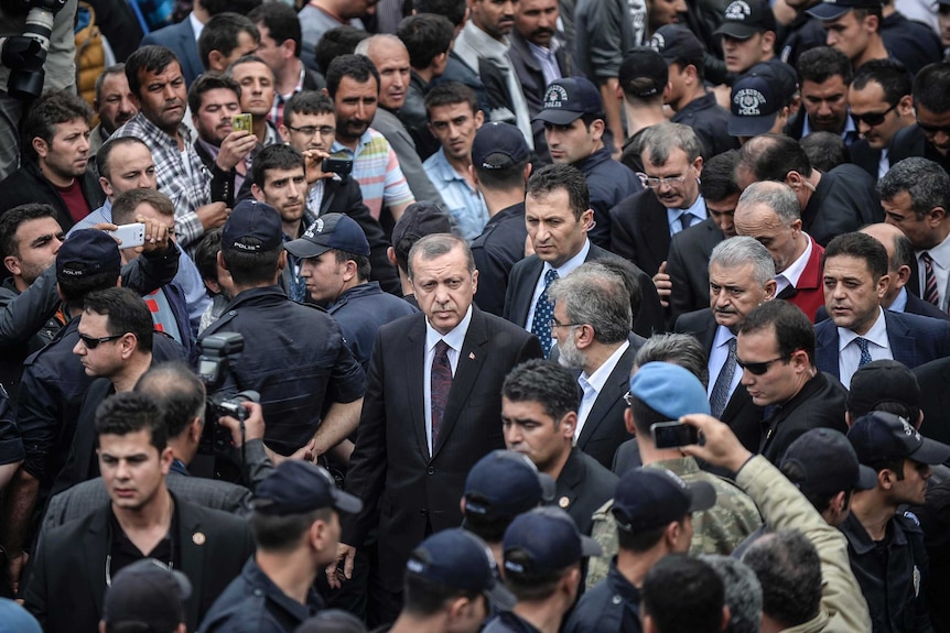 Turkish prime minister Recep Tayyip Erdogan visits the Soma mine.