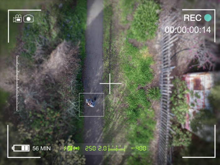 An aerial view of a woman in a park.