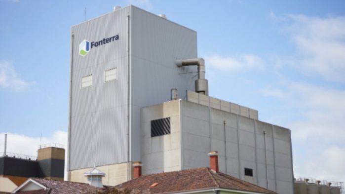 A dairy plant with two buildings and with the Fonterra logo