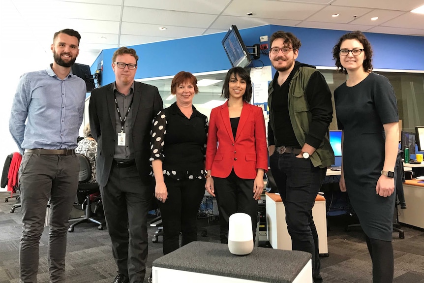 ABC Radio team Tim Bennett, David Connaghan, Dianne Comrie, Eleni Psaltis, Ryan Latty and Angela Stengel.