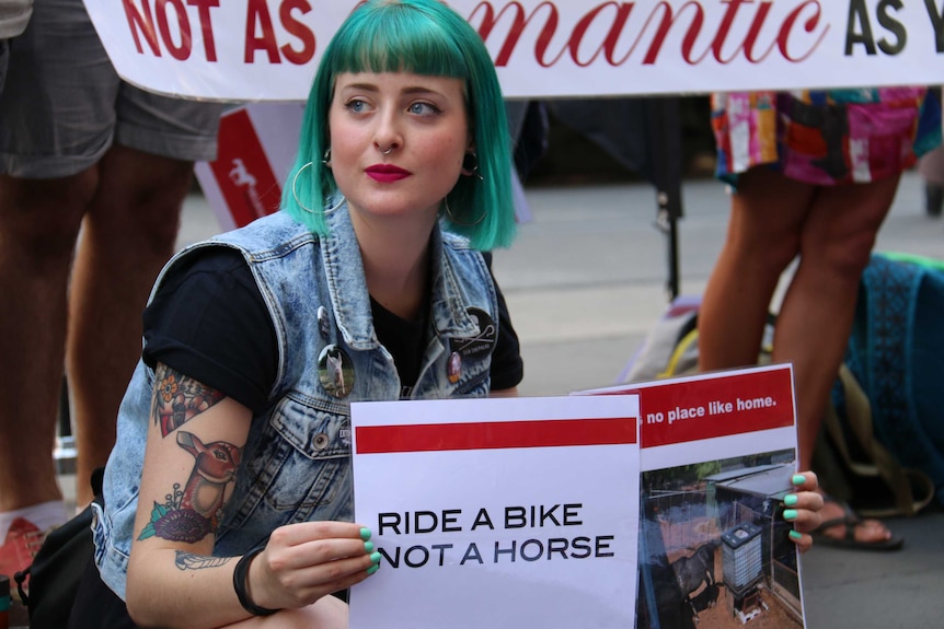Protest against horse-drawn carriages in Melbourne