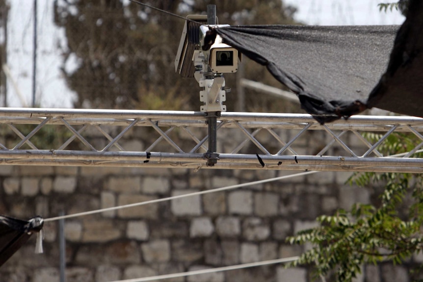 New security cameras are installed at the entrance to the Al Aqsa Mosque.