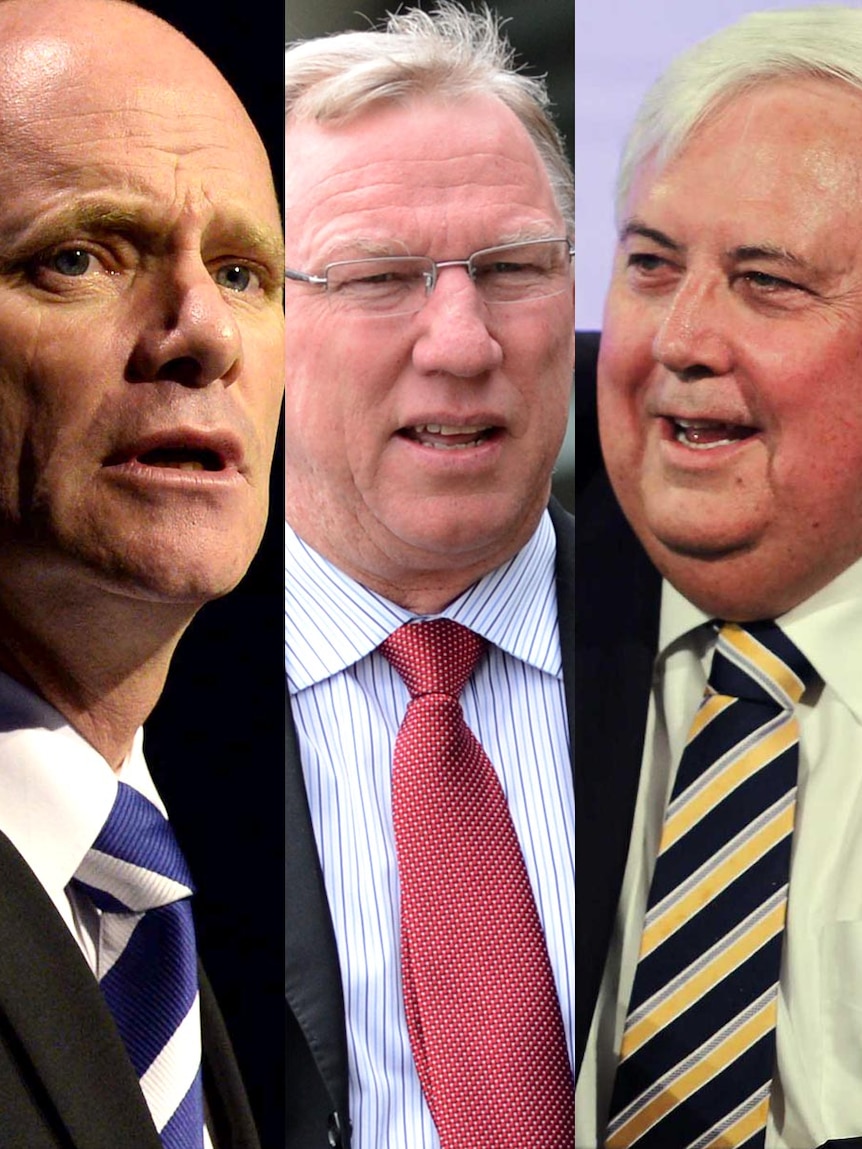 LtoR Campbell Newman, Jeff Seeney and Clive Palmer