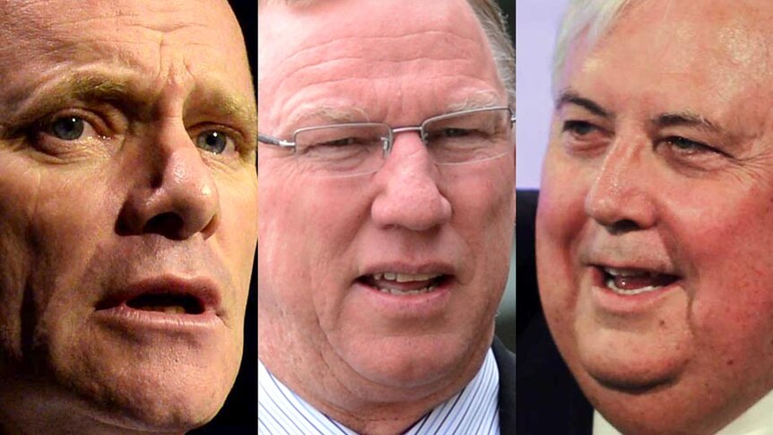 LtoR Campbell Newman, Jeff Seeney and Clive Palmer