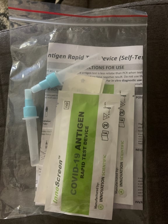 rapid antigen test in a zip lock bag