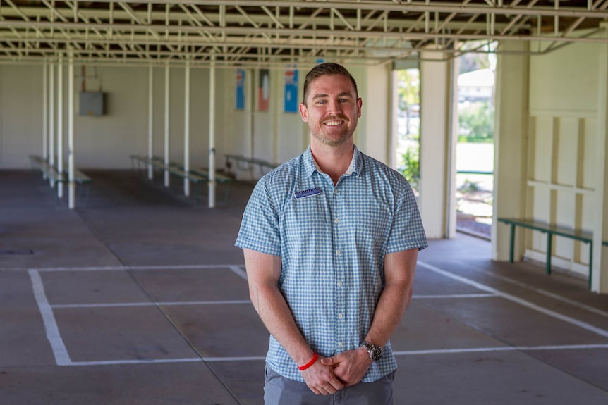 First year teacher Andrew Blumke at school in Charleville.