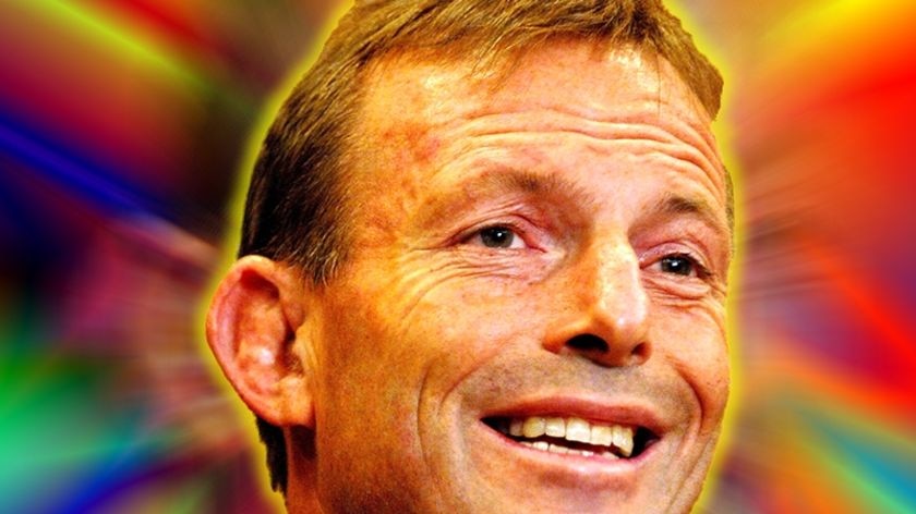 Opposition Leader Tony Abbott smiles in a psychedelic 'haze'