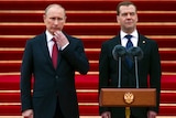 Vladimir Putin and Dmitry Medvedev at the Kremlin in Moscow