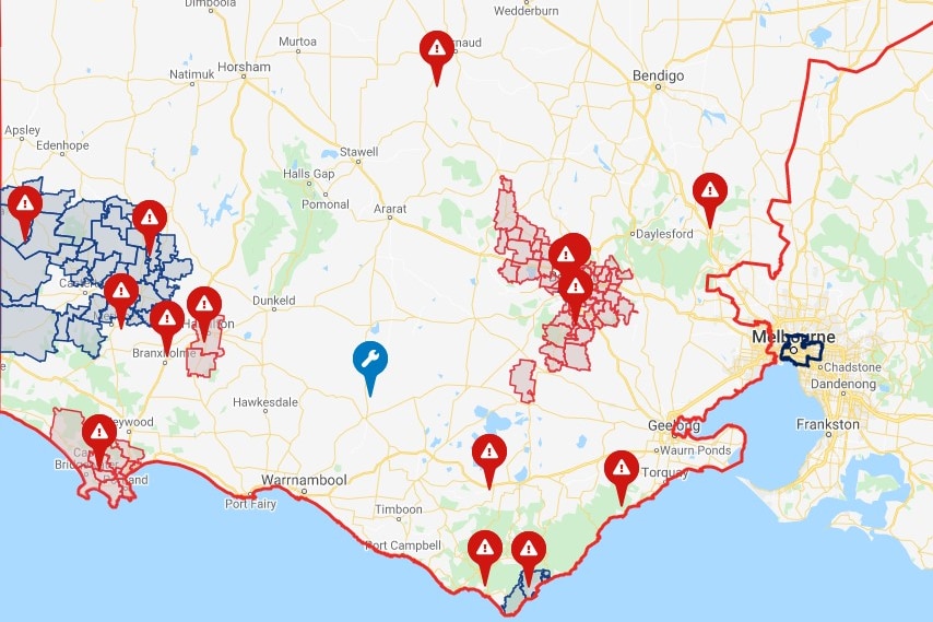 a map shows which areas are without power
