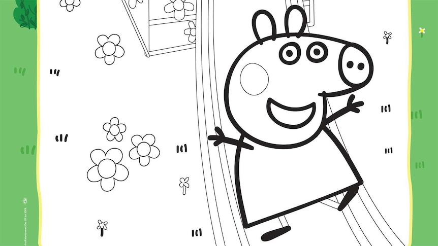 Colouring in sheet of Peppa going down a slide