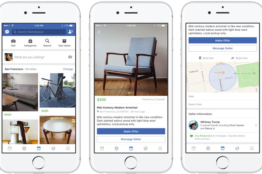 Screenshots of Facebook Marketplace