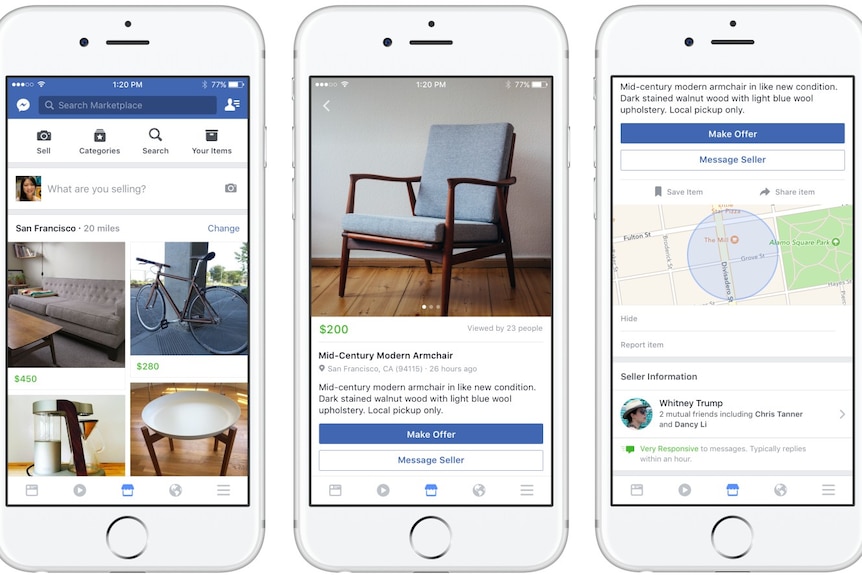 Screenshots of Facebook Marketplace