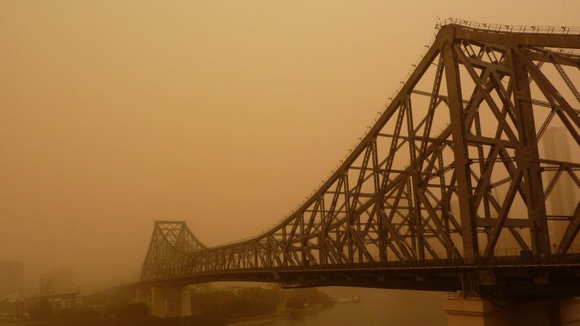 Dirty haze: Brisbane was shrouded in a cloud of dust.
