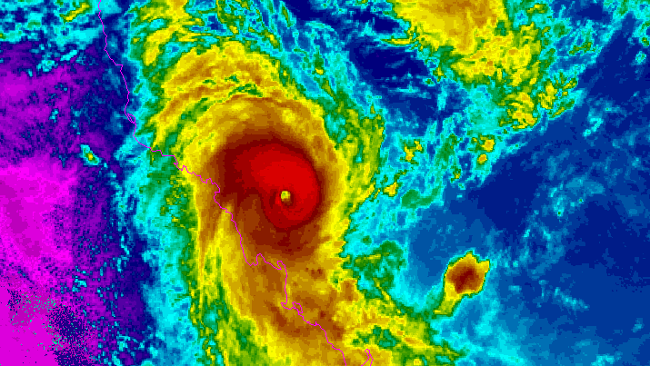 Satellite image of Cyclone Marcia approaching Queensland coast