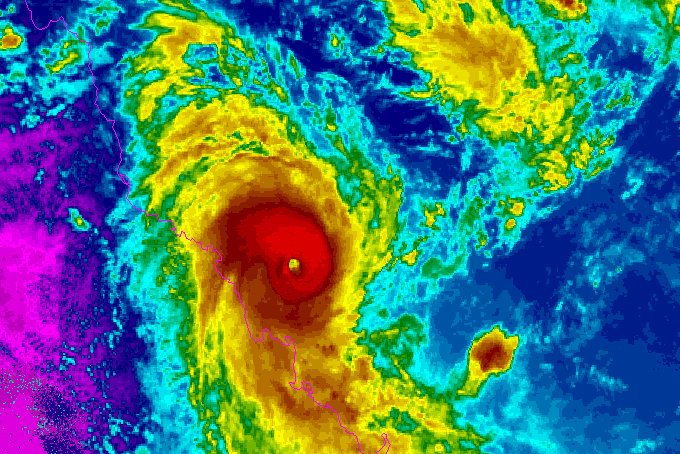 Satellite image of Cyclone Marcia approaching Queensland coast