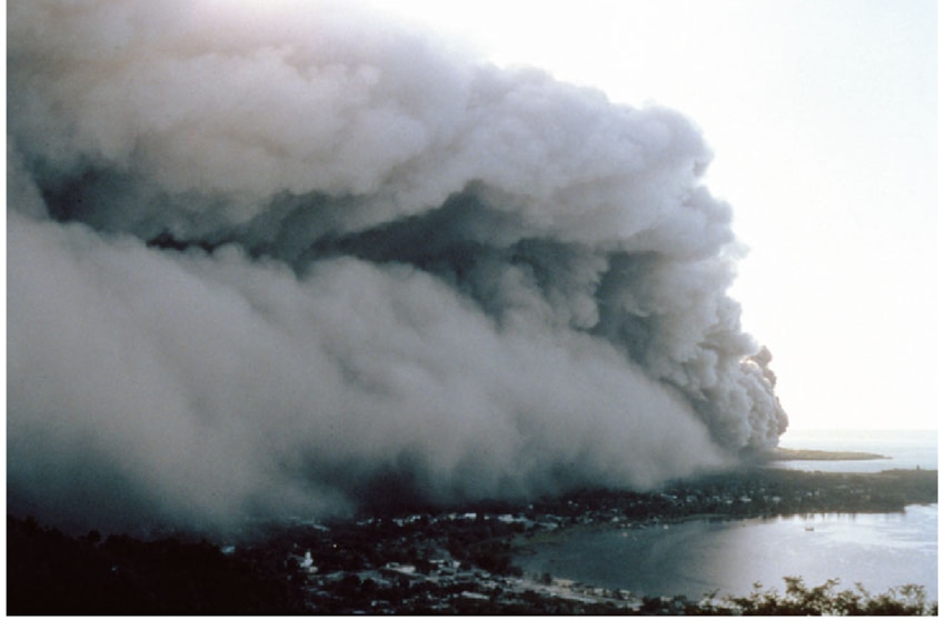 Tavurvur emission plume engulfing Rabaul