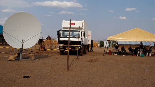 FilmAid setting up to screen Olympics inside Kakuma refugee camp