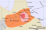 A tracking map showing Cyclone Yasi issued by the Bureau of Meteorology