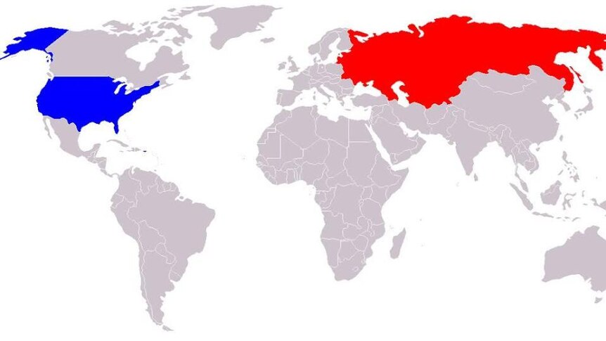 Map or world with USA and Soviet Union highlighted