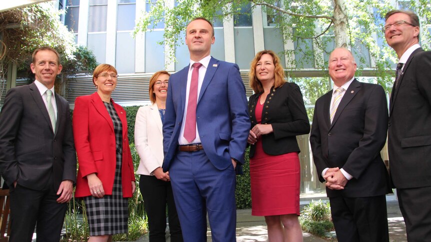 Chief Minister Andrew Barr with his new-look ACT Labor Cabinet.