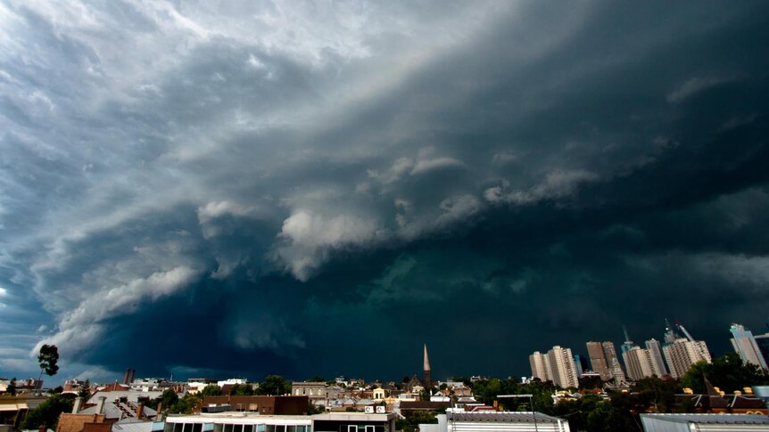 A storm front moves across Melbourne.