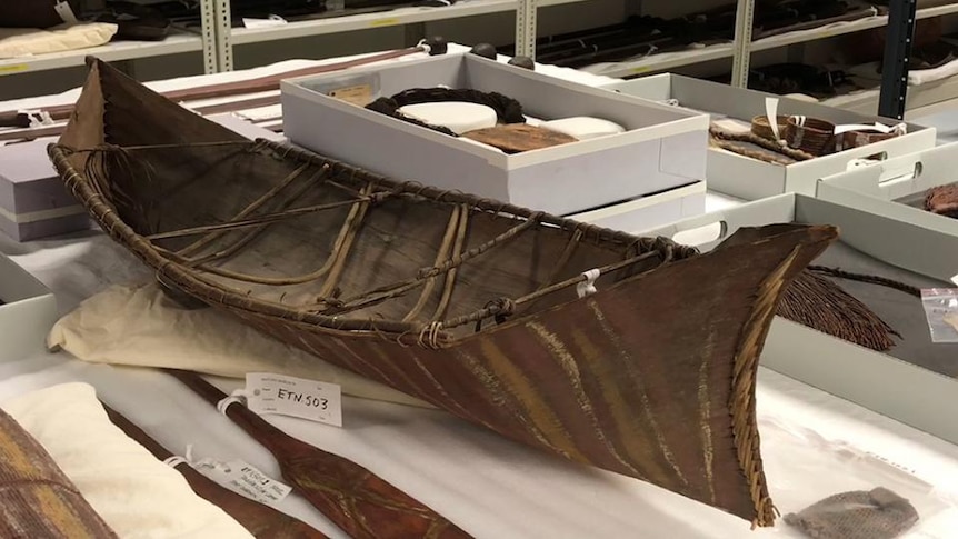 An Indigenous canoe in a museum