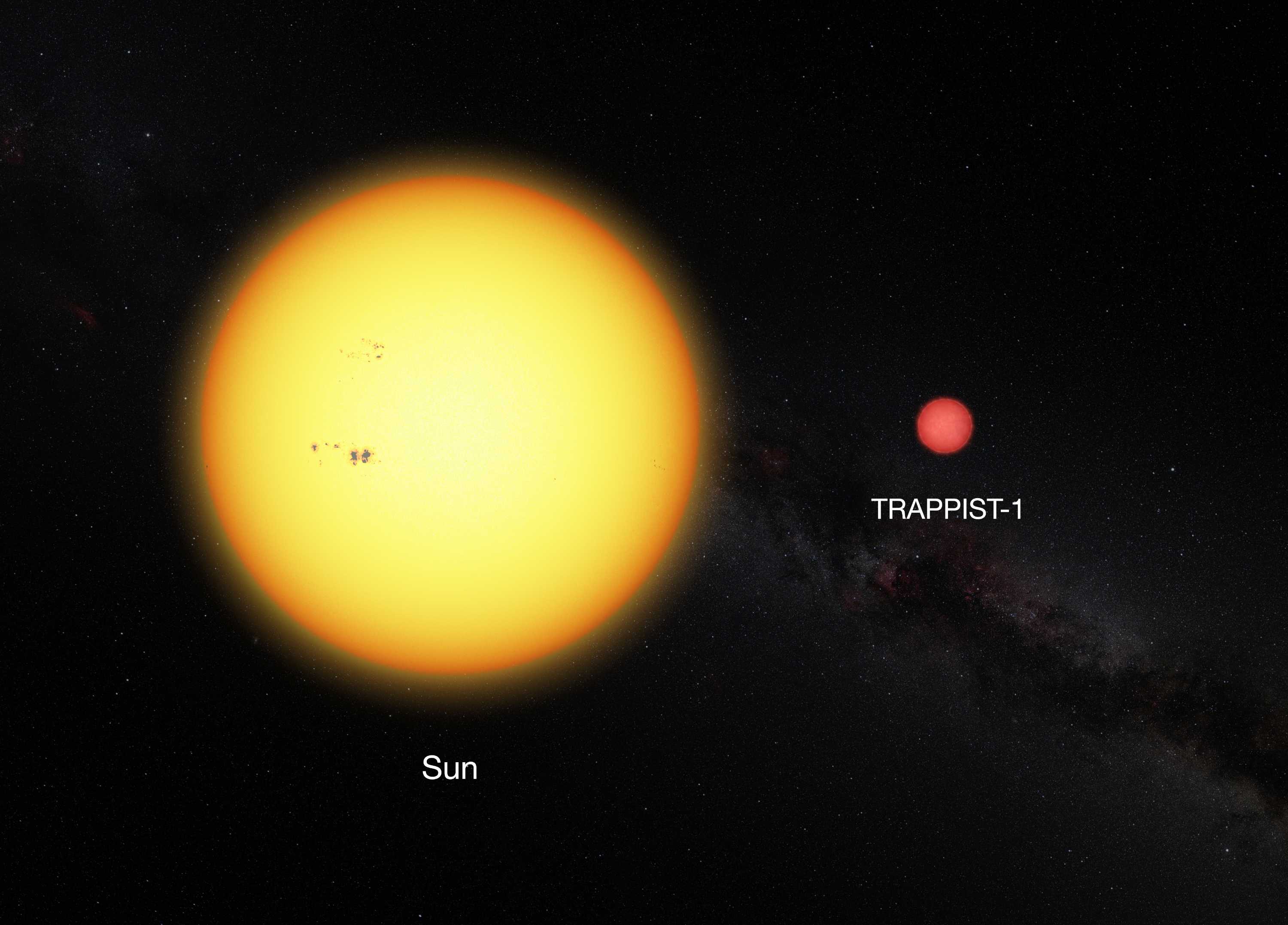 Graphic showing difference between our sun and TRAPPIST-1