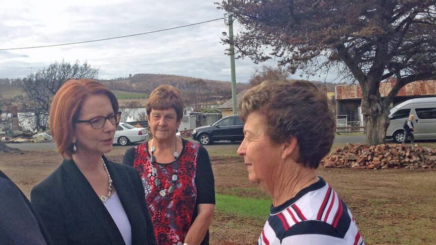 Prime Minister Julia Gillard meets Dunalley residents affected by January's bushfires.