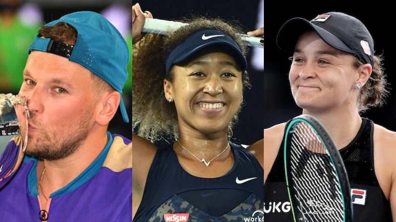 Composite image of Dylan kissing a trophy, Naomi smiling and Ash smiling. 