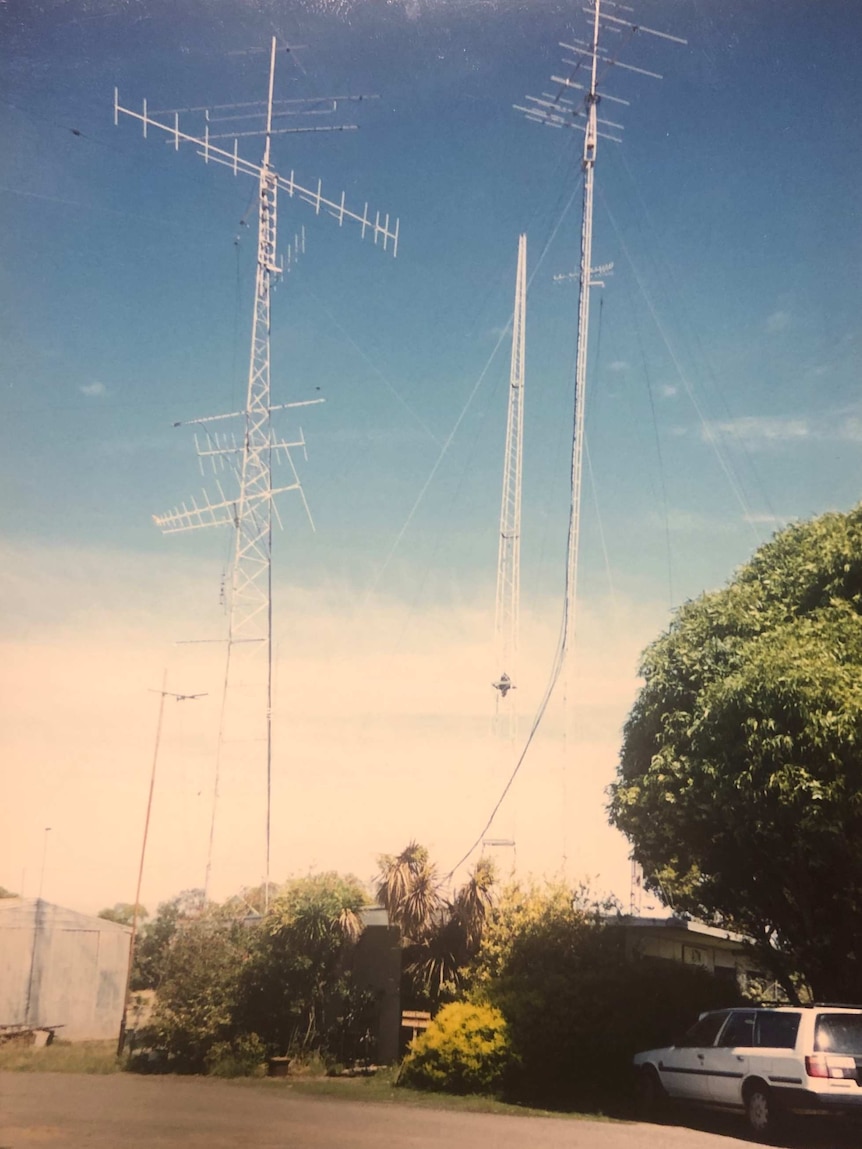 Radio antennas, some 30 metres tall, reaching into the sky