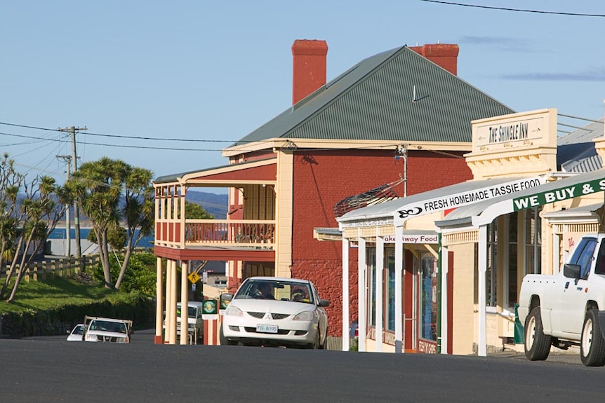 Shops and a local hotel in Stanley in north west Tasmania