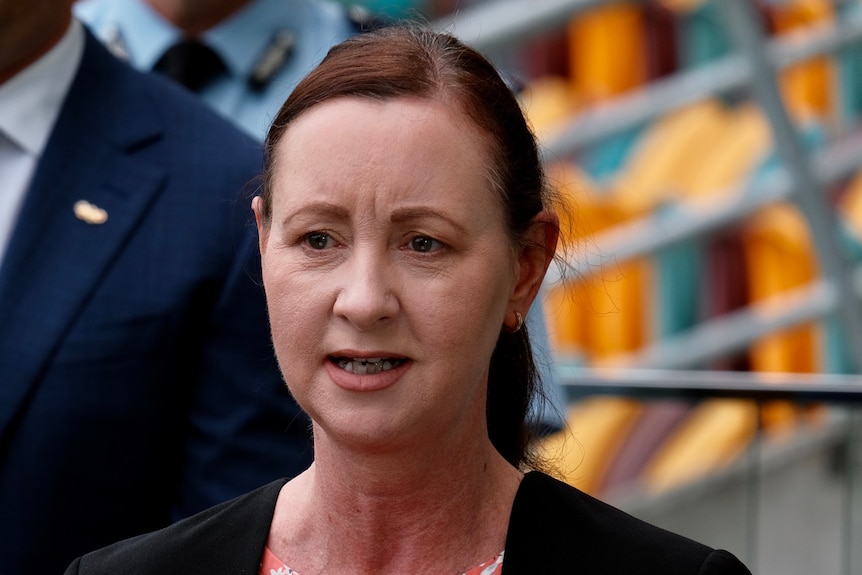 Queensland Health Minister Yvette D'Ath speaking at a press conference