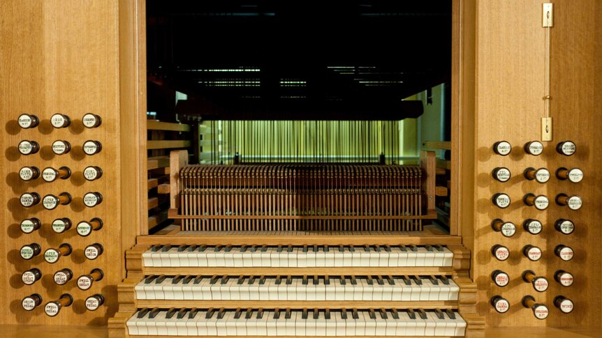 Inside view of pipe organ