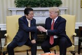 US President Donald Trump meets Japanese Prime Minister Shinzo Abe in Washington.
