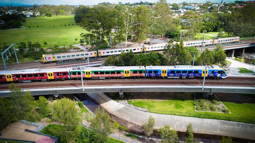 Train with Indigenous art on it