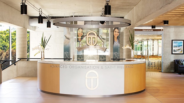 The reception area of a Scientology building.