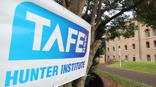 TAFE Hunter Institute generic logo and Hamilton campus entrance