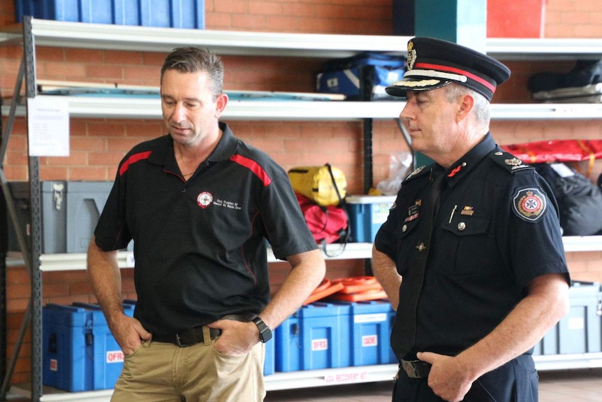 Fire and Emergency Services Minister Craig Crawford and Far Northern Region Assistant Commissioner John Bolger at QFES in Cairns