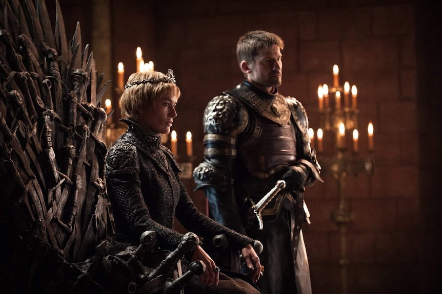 Actors Nikolaj Coster-Waldau and Lena Headey in a scene from Game of Thrones 
