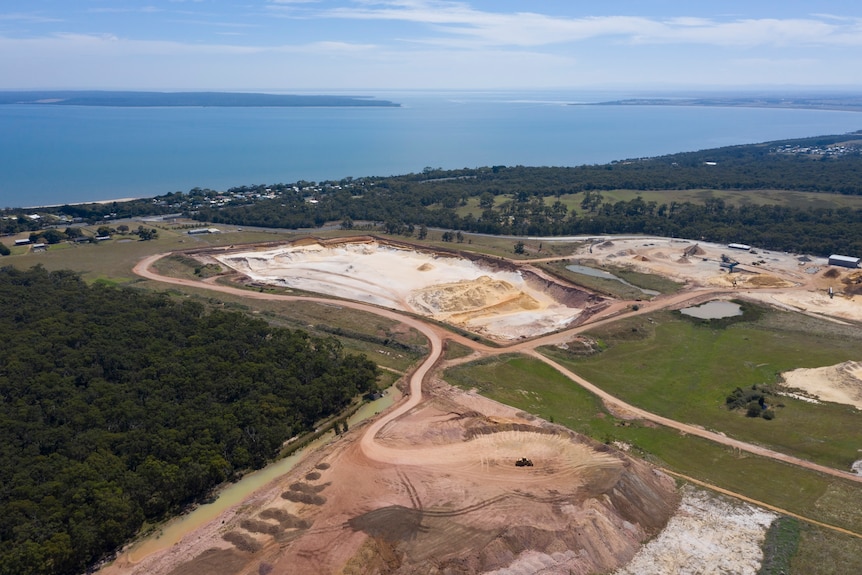 An aerial image of a sand mine.