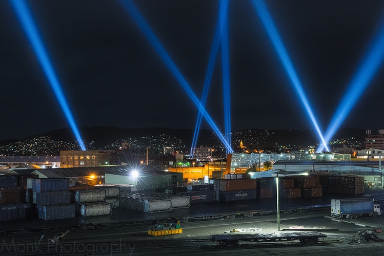 Picture of Dark Mofo light show over Hobart