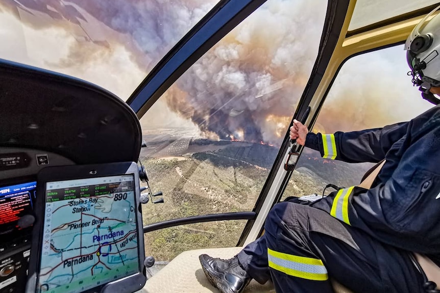 The Kangaroo Island fire visible from a helicopter.