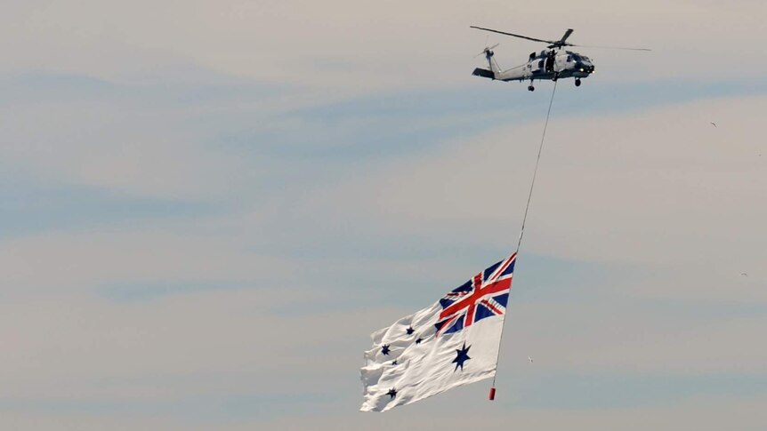 Helicopters from the Air Fleet Arm fly over head