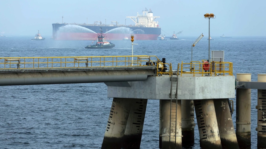 An oil tanker approaches to the new Jetty in Fujairah, United Arab Emirates.