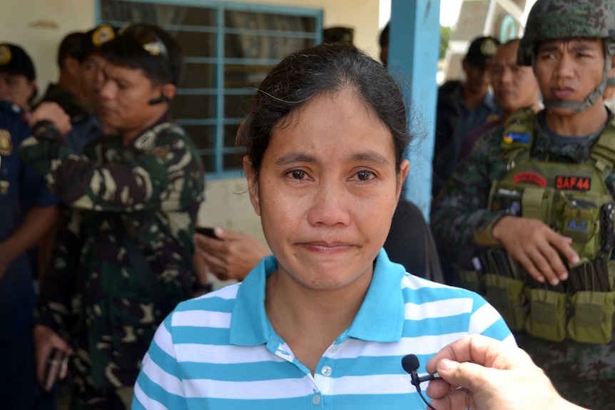 Filipina Marites Flor is seen after she was released by Abu Sayyaf Islamic militants